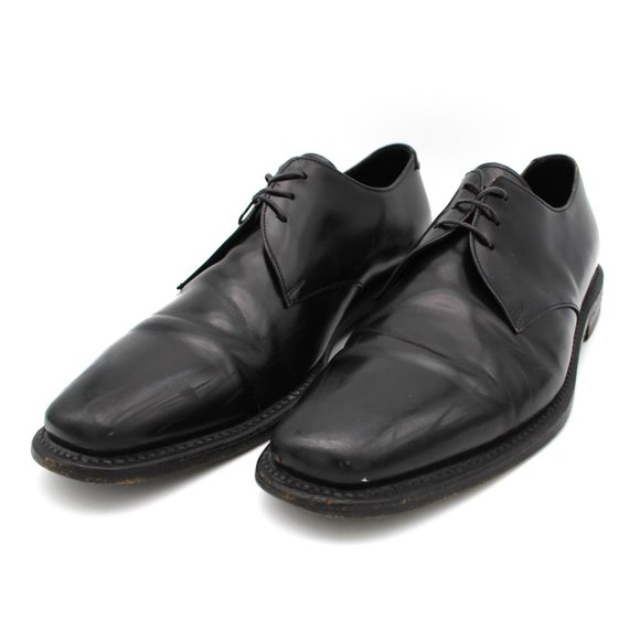 Gucci Black Smooth Leather Lace Tie Derby Dress Shoes Almond Toe 42.5 US 9 1/2 - Picture 2 of 6
